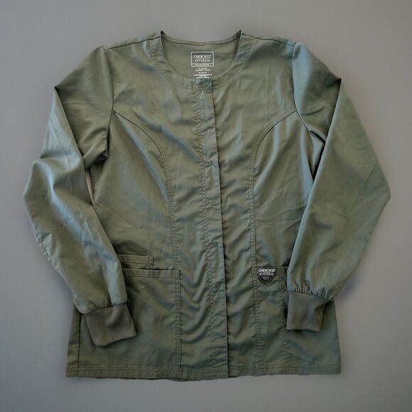 Cherokee Workwear Scrubs Snap Front Jacket Olive Green Size Small Nurse Medical - Picture 1 of 7